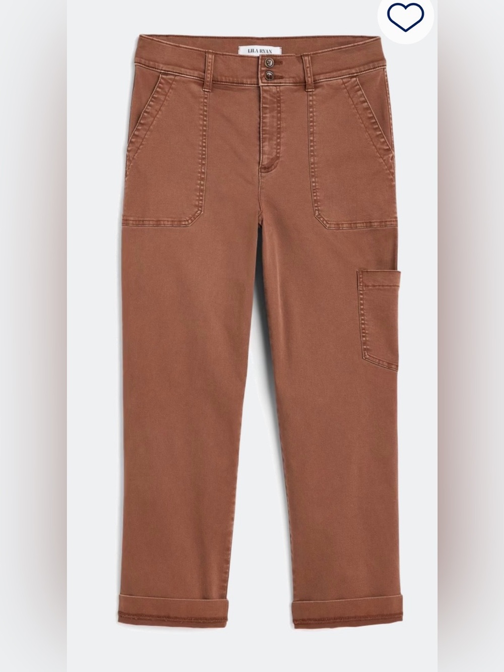 LILA RYAN High-Rise Cargo Chino Jeans in Warm Brown